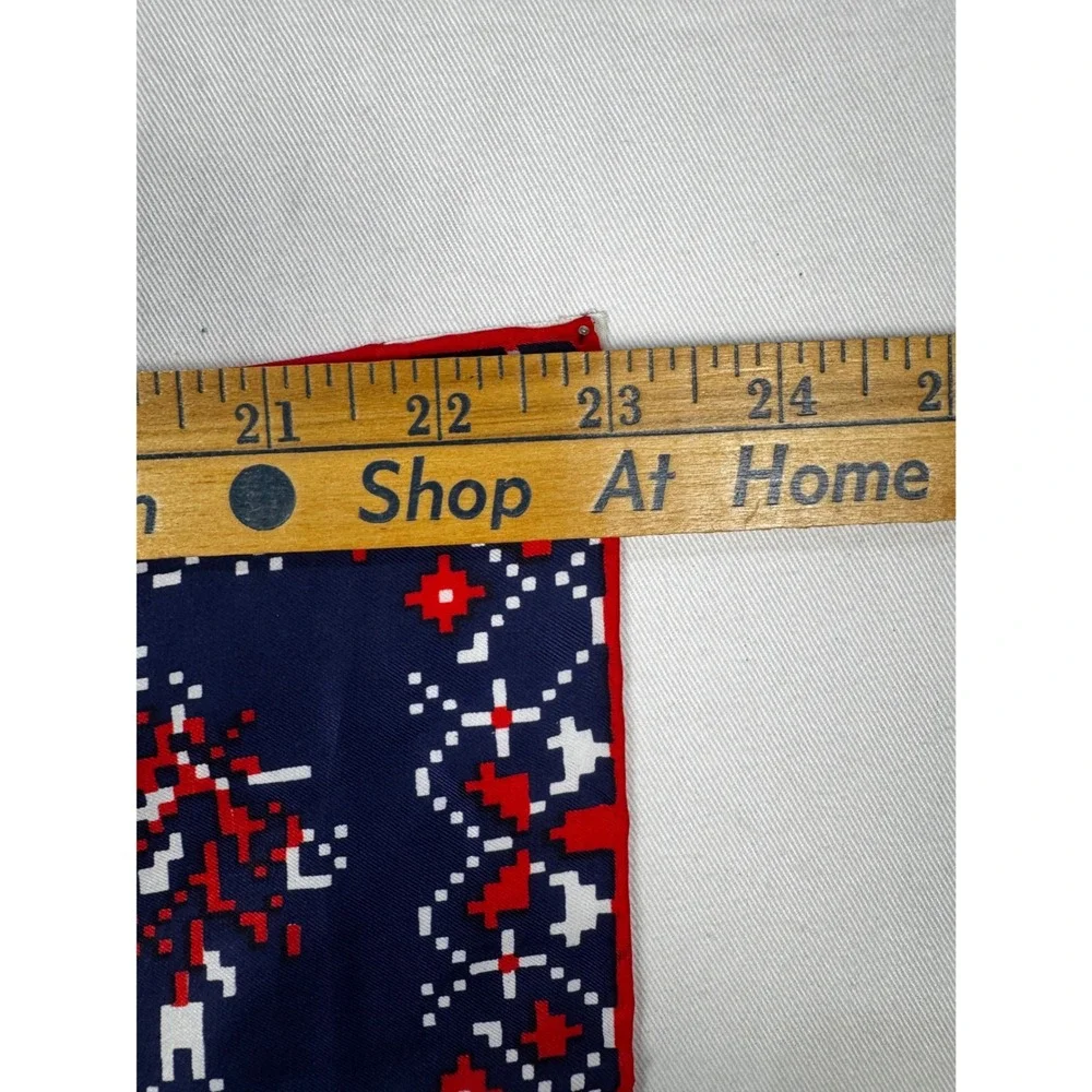 Vintage Sally Gee Silk Blend Scarf Navy Red White‎ Pixel Art Novelty Print Japan